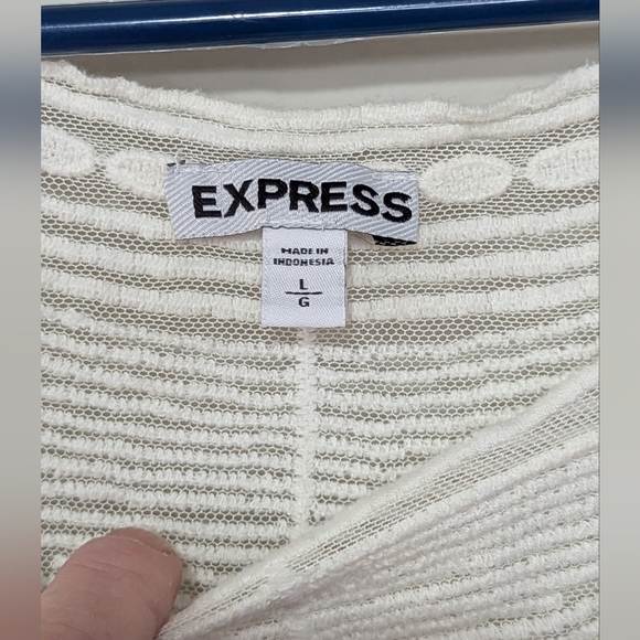 EXPRESS White Embroidered DAISY FLORAL Mesh Lace Boho Festival SHIRT TOP Large - Picture 6 of 8